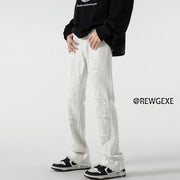 Men Jeans Black Jeans Men's Spring and Autumn Straight-Leg Pants Ripped Leisure Trousers
