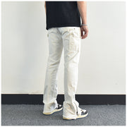 Men Jeans Zipper Slit Slightly Flared Casual Pants Loose Cargo Pants