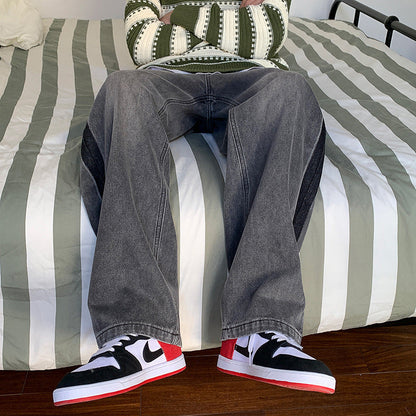 Men Jeans Vintage Jeans Men Autumn and Winter Loose Wide-Leg Straight Trousers