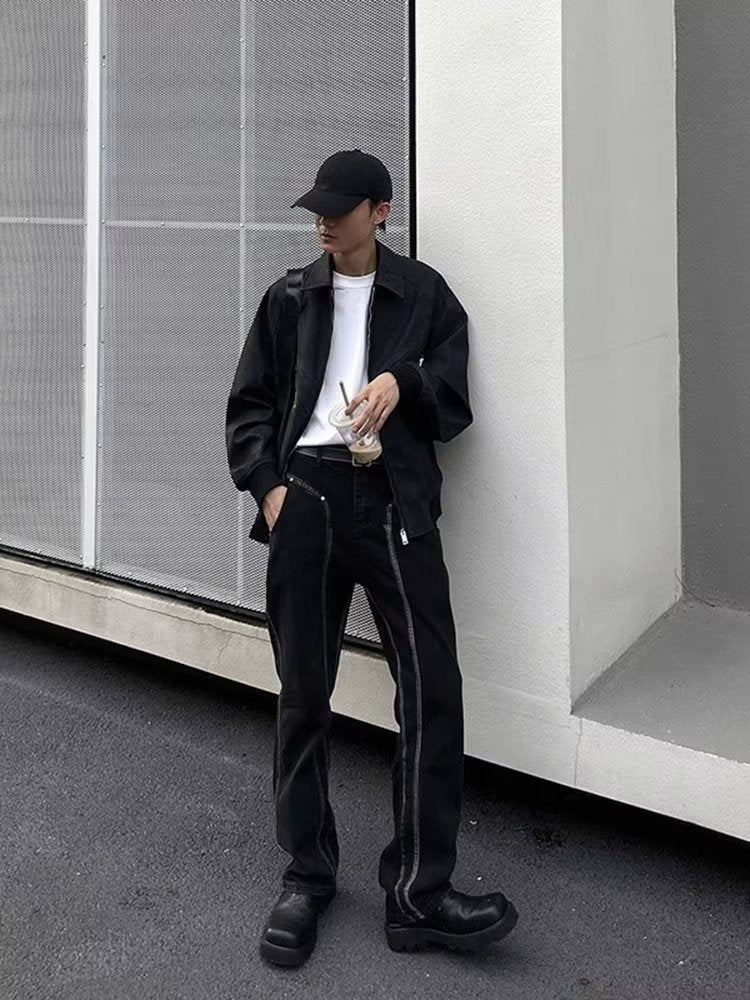 Men Jeans Hiphop Rivet Stitching Jeans Men Straight-Leg Pants