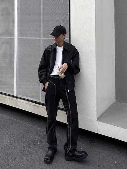 Men Jeans Hiphop Rivet Stitching Jeans Men Straight-Leg Pants
