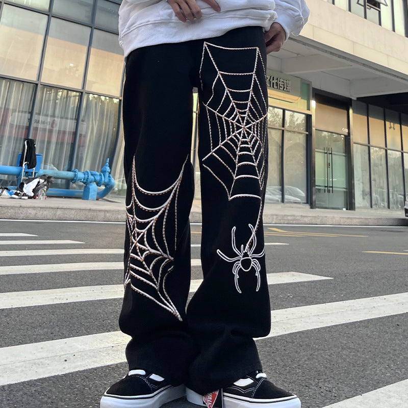 Men Jeans Winter Print Loose Wide Leg Jeans
