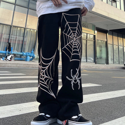 Men Jeans Winter Print Loose Wide Leg Jeans