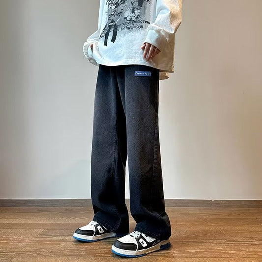Men Jeans Vintage Labeling Gradient Jeans Wide Leg Pants