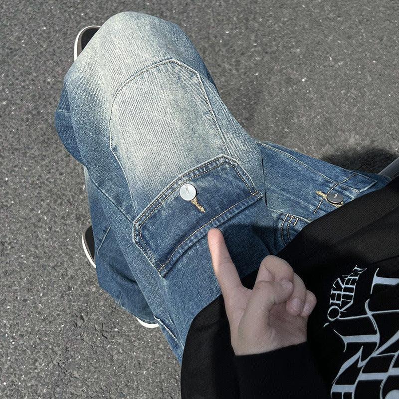 Men Jeans Cargo Jeans Men's Autumn and Winter Wide-Leg Trousers