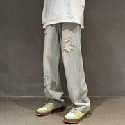 Men Jeans Oldschool Ripped Jeans Men's Summer Loose Straight P Pants