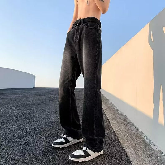 Men Jeans Black Washed Jeans Men's Summer Oversize plus Size Bootcut Trousers