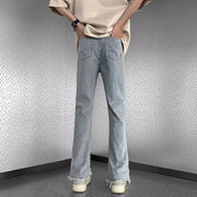 Men Jeans Raw Hem Ripped Skinny Jeans Summer Baggy Straight Trousers