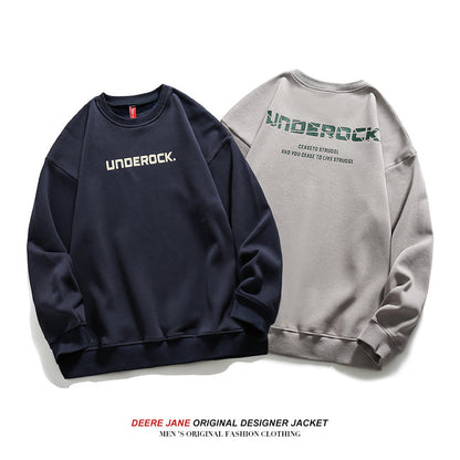 Men Pullover Hoodie Spring Cotton round Neck Sweater Men's Loose All-Matching