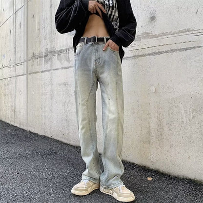 Men Jeans Washed-out Vintage Jeans Men's Slim Fit Skinny Straight Cargo Pants