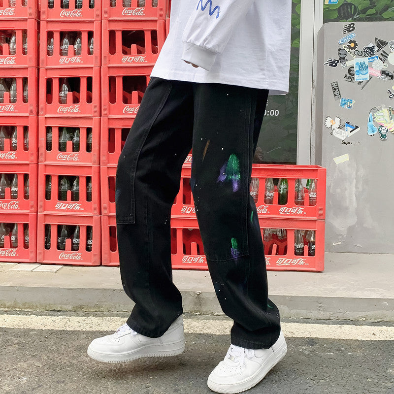 Men Jeans Splash-Ink Jeans Men's Autumn Baggy Straight Trousers Casual Trousers
