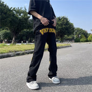 Men Jeans Flocking Embroidered Jeans Loose Trousers