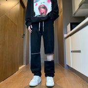 Men Jeans Zipper Jeans Loose Straight Harem Pants Removable Zipper Trousers