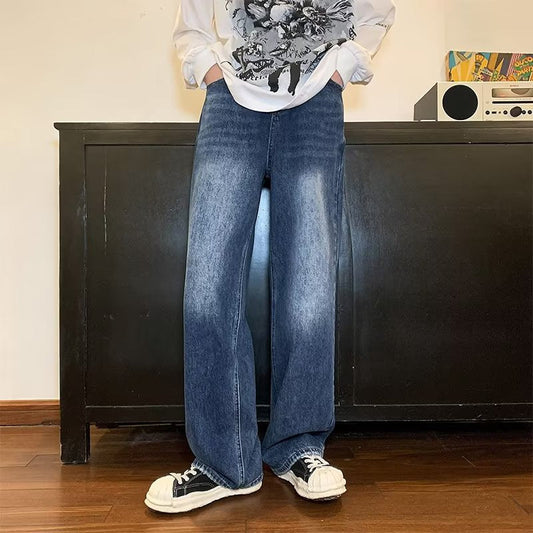 Men Jeans Straight Jeans Spring Retro Washed Loose Casual Trousers