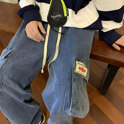 Men Jeans Black Working Wear Jeans Men's Autumn Wide-Leg Straight Pants