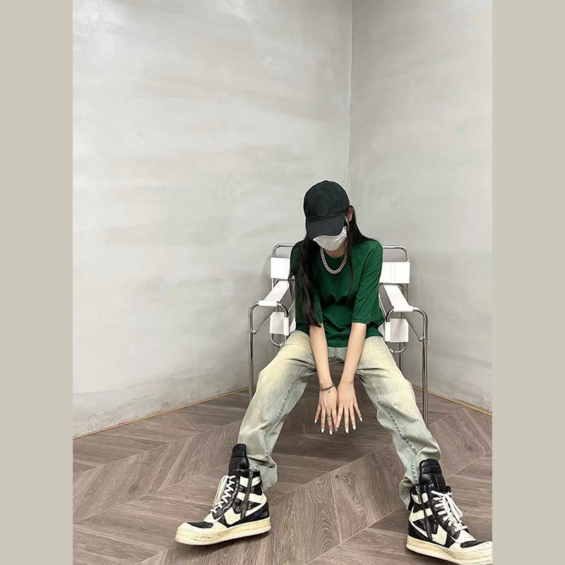 Men Jeans Washed Straight-Leg Trousers