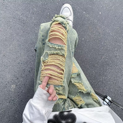 Men Jeans Washed Jeans Summer plus Size Ripped Trousers