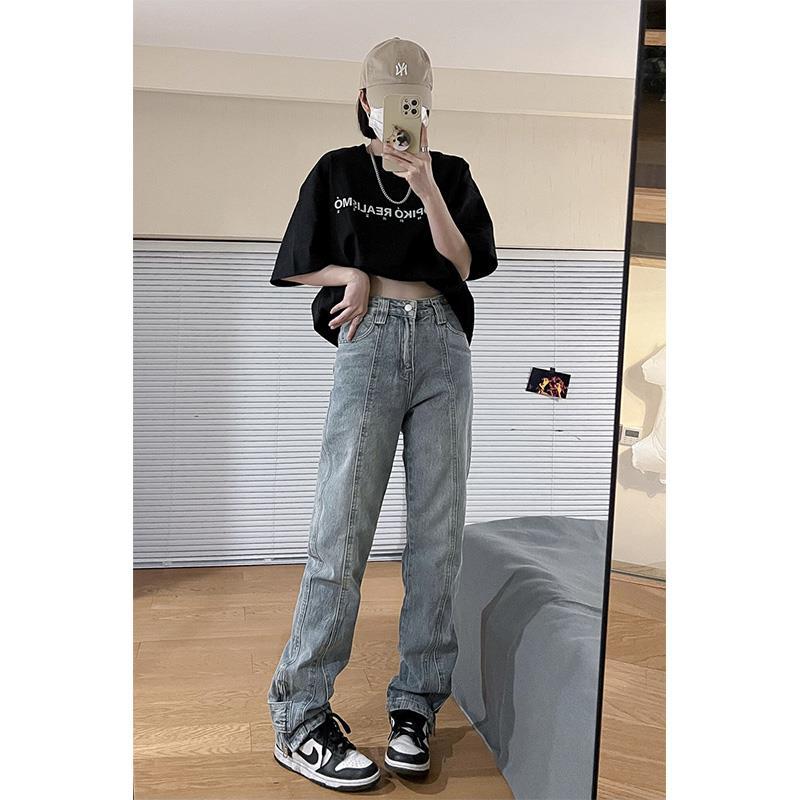 Men Jeans Washed Jeans Men's Autumn Straight Breasted Casual Trousers