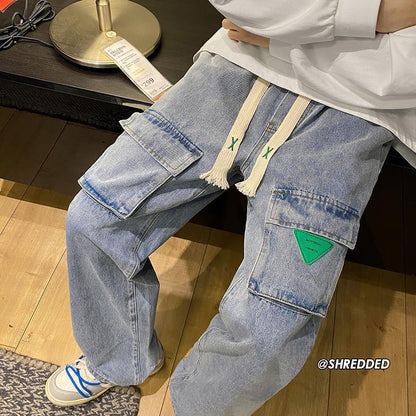 Men Jeans Cargo Jeans Loose Straight Wide Leg Casual Trousers