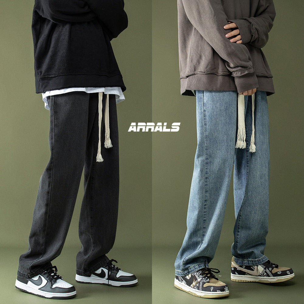 Men Jeans Retro Loose Casual Straight Wide Leg Pants