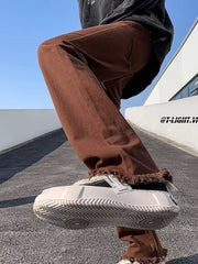 Men Jeans Clean Fit Brown Jeans Men's Slim Straight Skinny Overalls