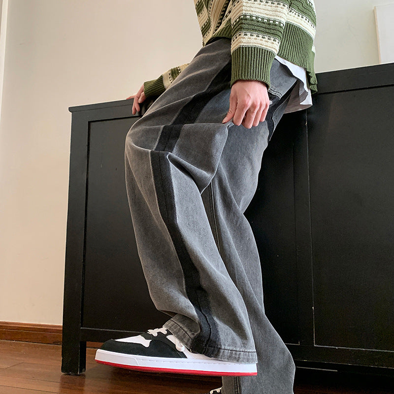 Men Jeans Vintage Jeans Men Autumn and Winter Loose Wide-Leg Straight Trousers
