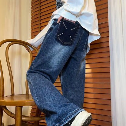 Men Jeans Straight Jeans Spring Retro Washed Loose Casual Trousers