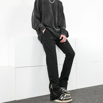 Men Jeans Casual Pants Zipper Cargo Pants Straight Bootleg Pants