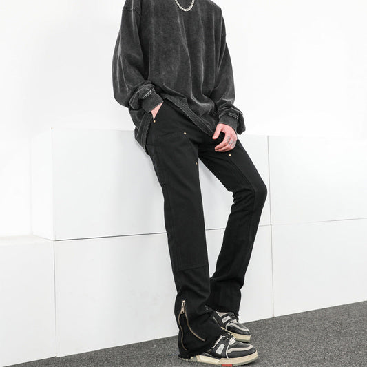 Men Jeans Casual Pants Zipper Cargo Pants Straight Bootleg Pants