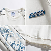 Men Pullover Hoodie Spring Patchwork round Neck Spring and Autumn Japanese Style Loose Top