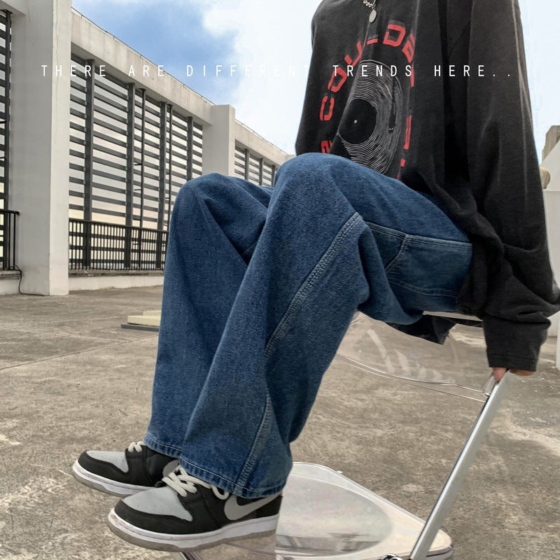 Men Jeans Fall Hip Hop Loose Straight-Leg Pants Vintage