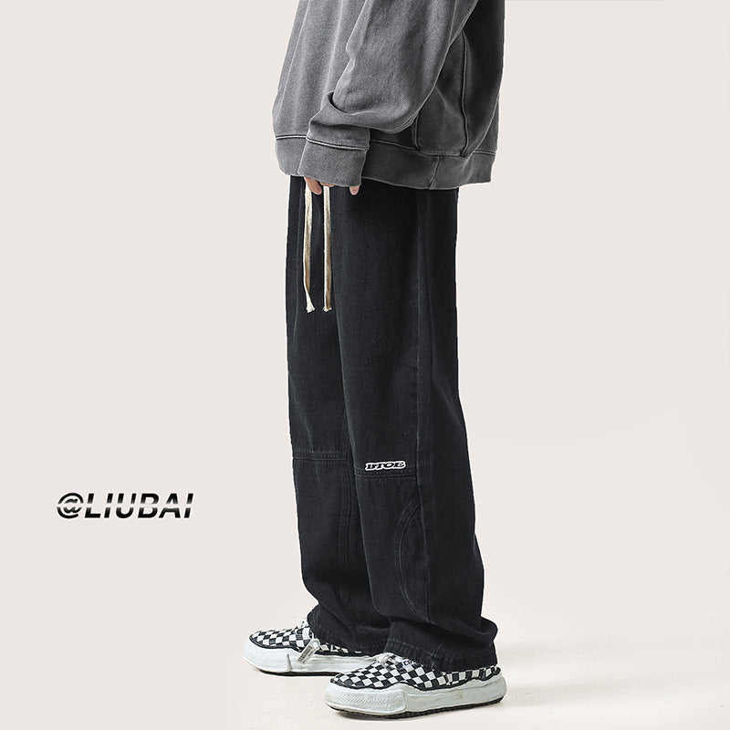 Men Jeans Spring and Autumn Straight Retro Wide-Leg Pants