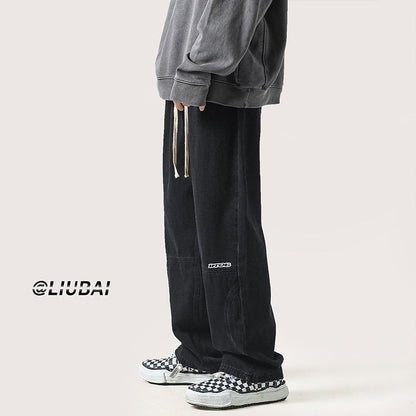 Men Jeans Spring and Autumn Straight Retro Wide-Leg Pants