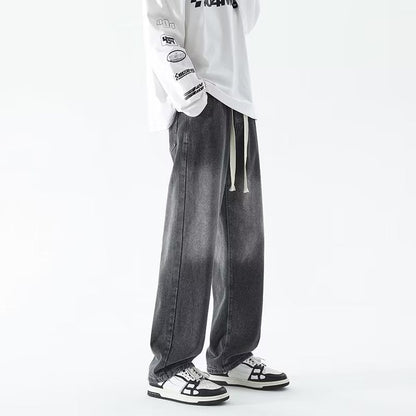 Men Jeans Gradient Jeans Men Retro Washed Loose Wide-Leg Straight Trousers