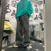 Men Jeans Loose Straight Wide-Leg Pants Spring and Autumn Hip Hop Retro Washed Trousers