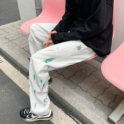 Men Jeans Splash-Ink Jeans Men's Autumn Baggy Straight Trousers Casual Trousers