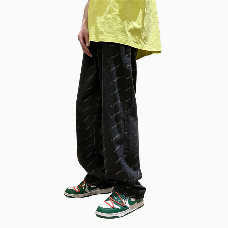 Men Jeans Straight-Leg Denim Trousers Men's Loose Summer Wide-Leg Pants