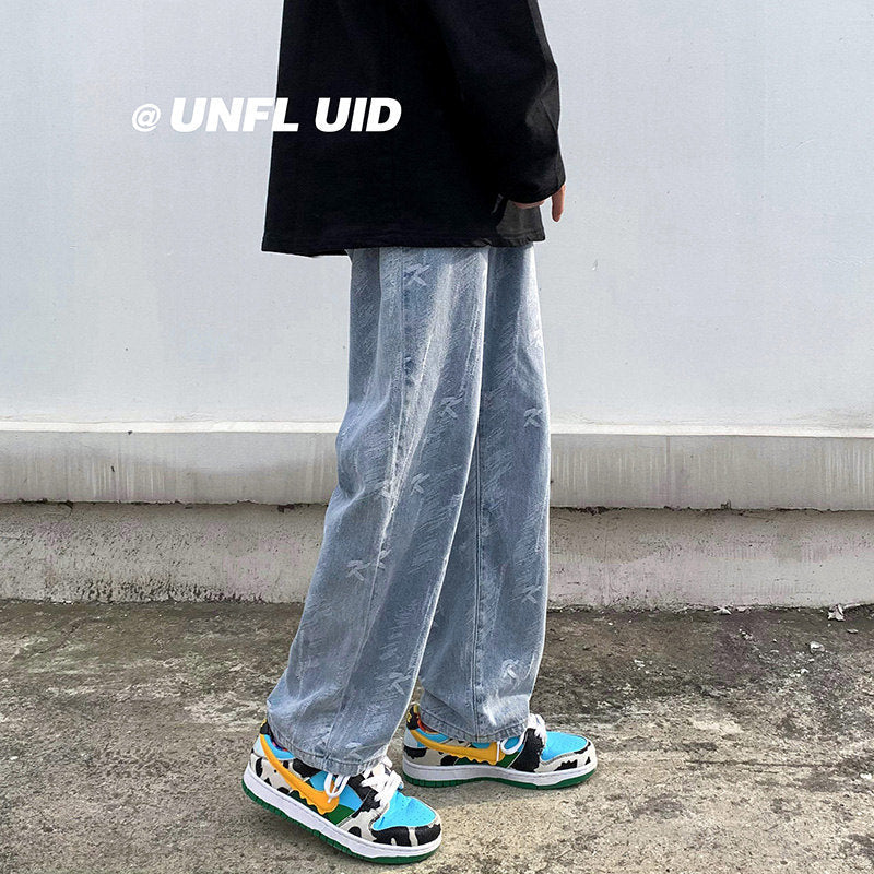 Men Jeans Loose Oversize Wide Leg Pants Denim Trousers