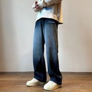Men Jeans Vintage Labeling Gradient Jeans Wide Leg Pants