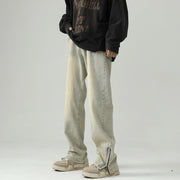 Men Jeans Retro Washed Worn Jeans