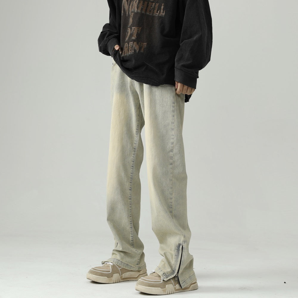 Men Jeans Retro Washed Worn Jeans