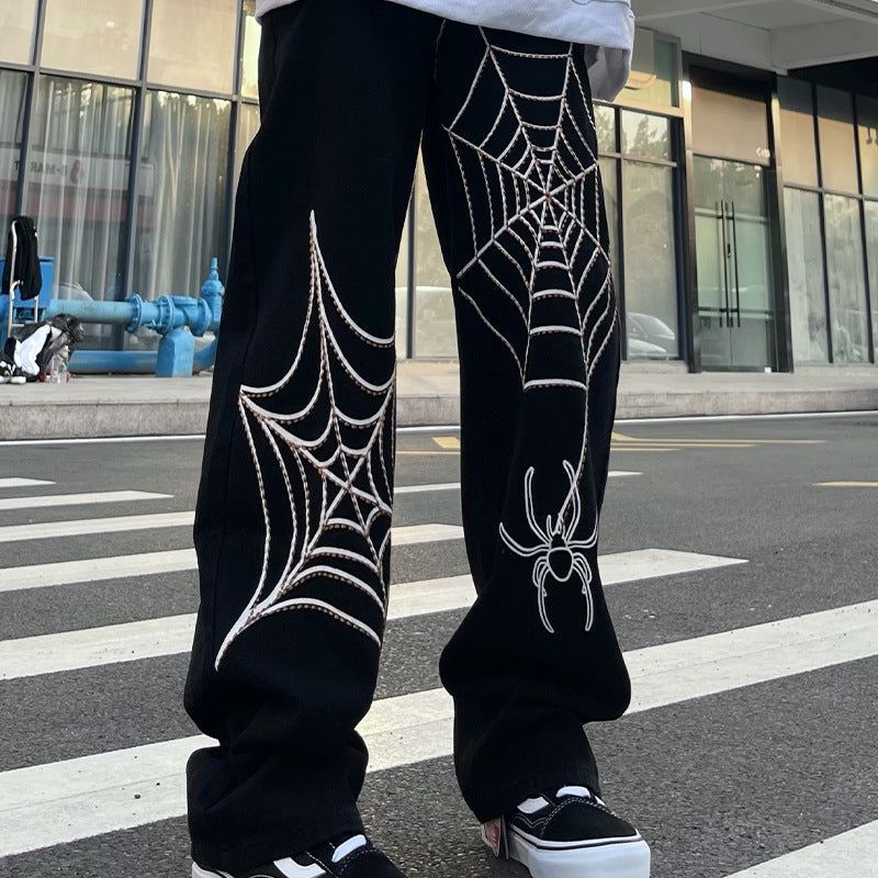 Men Jeans Winter Print Loose Wide Leg Jeans