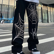 Men Jeans Winter Print Loose Wide Leg Jeans