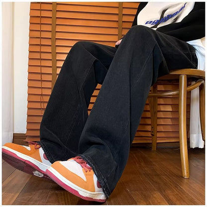 Men Jeans Straight Jeans Spring Retro Washed Loose Casual Trousers