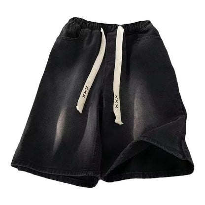 Men Jeans Drawstring Denim Shorts Men's Pants Summer Straight Loose Shorts