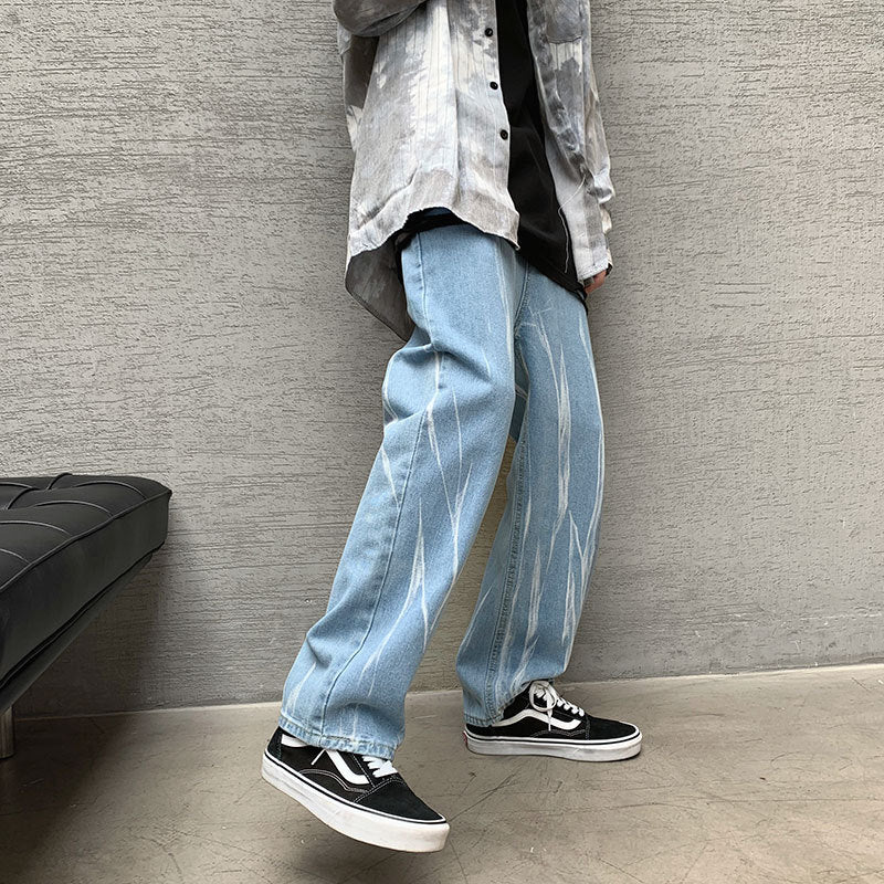 Men Jeans Tie-Dyed Jeans Men's Summer Straight Loose Hiphop Wide Leg Trousers