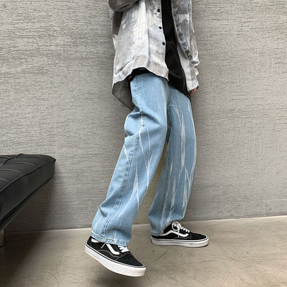 Men Jeans Tie-Dyed Jeans Men's Summer Straight Loose Hiphop Wide Leg Trousers