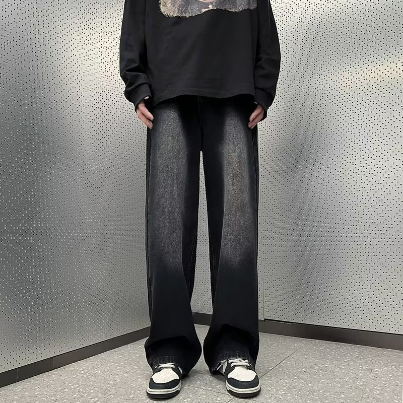Men Jeans Washed Straight Jeans Spring and Autumn Loose Wide Leg Summer Casual Pants