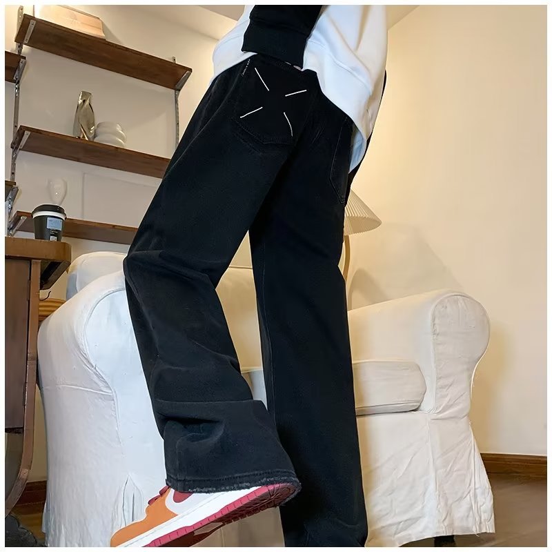 Men Jeans Straight Jeans Spring Retro Washed Loose Casual Trousers