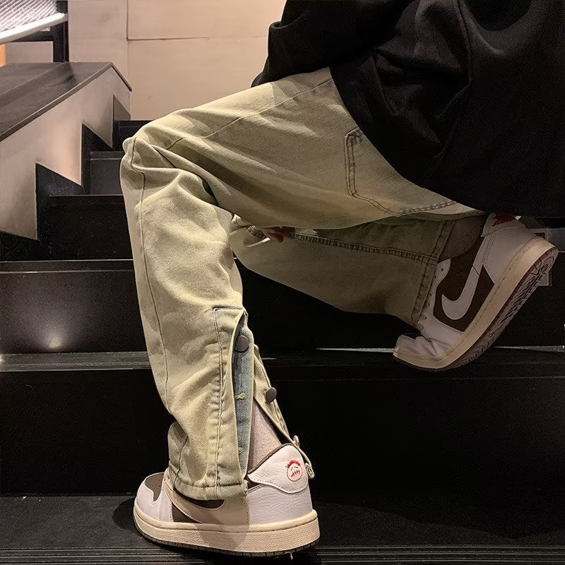 Men Jeans Fork Jeans Men Spring Retro Washed Straight-Leg Pants